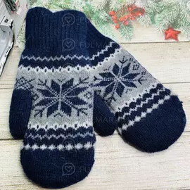 Варежки шерстяные вязаные Большая Снежинка синие