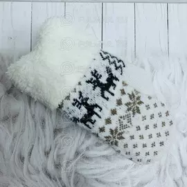 Варежки шерстяные вязаные Северный Олень белые