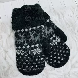 Варежки шерстяные вязаные Северный Олень чёрные