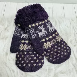 Варежки шерстяные вязаные Северный Олень фиолетовые