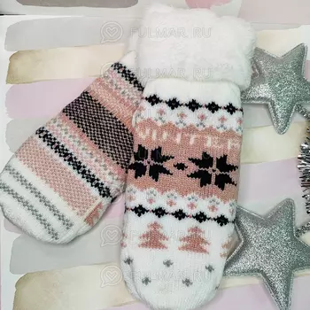 Варежки со снежинками Winter шерстяные Белые