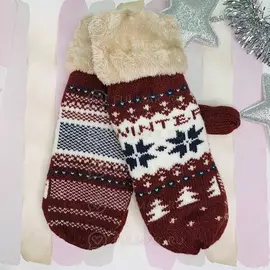 Варежки со снежинками Winter шерстяные Коричневые