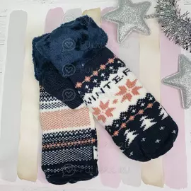 Варежки со снежинками Winter шерстяные Синие