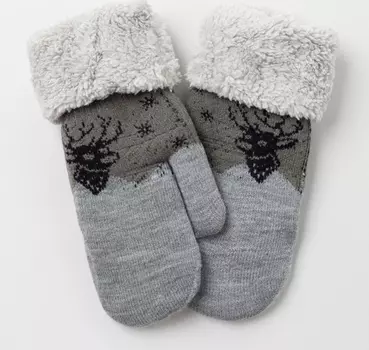 Варежки женские с оленем цвет серый