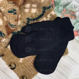 Варежки женские зимние пушистые "Чебурашка" чёрные