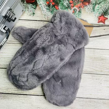 Варежки женские зимние пушистые "Русская зима" Серые