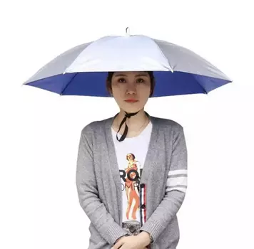 Зонт-шляпа на голову 77 см Серебристый-Синий на резинке