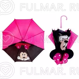 Зонт-трость детский с ушами Минни Маус для девочки Красно-Малиновый