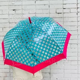 Зонт-трость женский полуавтомат 8 спиц Парижанка бирюзовый с малиновым