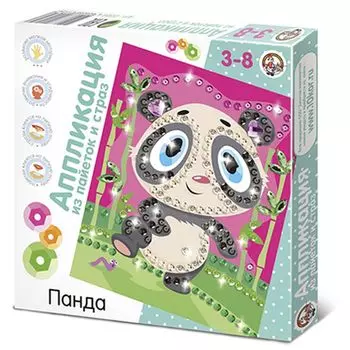 10КОРОЛЕВСТВО Аппликация из пайеток, страз "Панда", пайетки, стразы, 21,5х21,5х2,3см, 3+, 01534