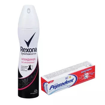 Антиперспирант аэрозоль Rexona Чистый бриллиант 150мл, в/у + зубная паста Pepsodent 25гр., арт. 6776