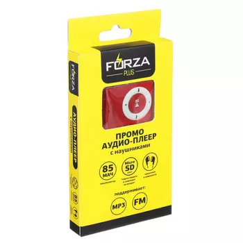 Аудиоплеер FORZA micro-SD, WAV, WMA, MP3, 85мАч, 3.5мм USB 2.0/1.1, металл, науш 60см, FM