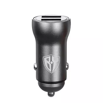 Автомобильное зарядное устройство BY, Быстрая зарядка QC3.0, 2xUSB, 3А, 12В, серый