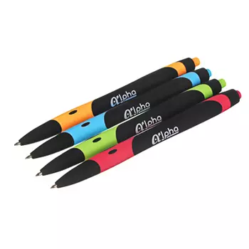 Авторучка шариковая синяя "Альфа", антискольз.2хцвет. корпус, 14см, 0,7мм, 4цв.корпуса, инд.марк.