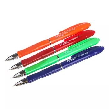 Авторучка шариковая синяя "Альфа", цв.корпус, резиновые вставки, пластик, 4 цв. корпуса