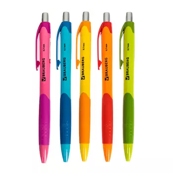 Авторучка шариковая синяя "Джуйси", 0,7мм, накладка, цветной корпус, 5 цветов, пластик, 141546