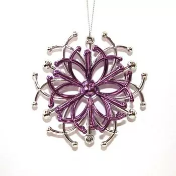 Ажур Подвеска Снежинка, 9см, фуксия-серебро, JSS11388