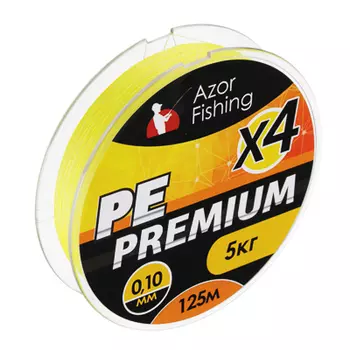 AZOR FISHING Леска плетеная, PE Премиум 4 нити, 125м, желтая, 0,10мм, нагрузка 5кг