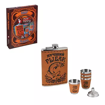 AZOR FISHING Набор походный, фляга, 4 стопки, лейка, нержав.сталь