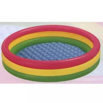 Бассейн надувной детский, надувное дно, заплатка, 114х25 см, возраст от 3 лет, INTEX Цветные кольца,