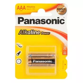 Батарейки Panasonic 2шт "Alkaline" щелочная, тип AAA (LR03), BL