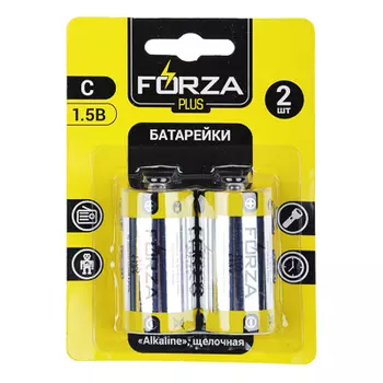 Батарейки щелочные, 2 шт, щелочная, тип C, BL, FORZA "Alkaline"