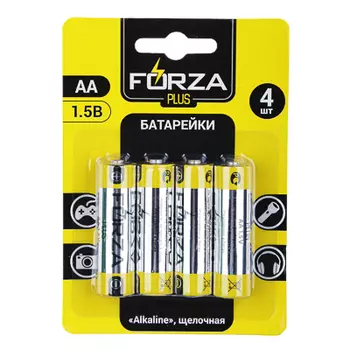 Батарейки щелочные, 4 шт, щелочная, тип AA (LR6), BL, FORZA "Alkaline"