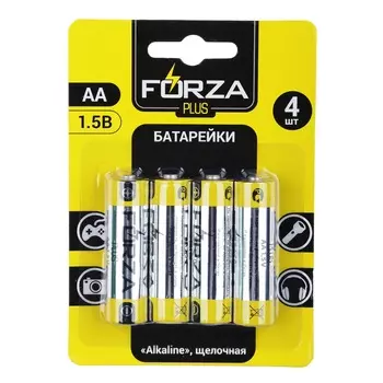 Батарейки щелочные, 4 шт, щелочная, тип AA (LR6), BL, FORZA "Alkaline"