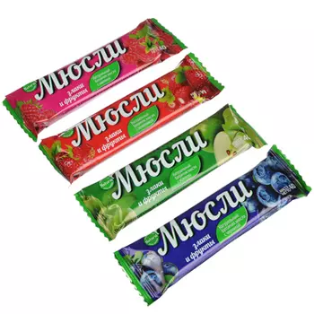 Батончик Effort Мюсли, 40г, 4 вида: малина / черника / земляника / яблоко