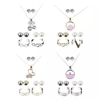 BERIOTTI Набор 6пр.:подвеска на цепи 45см,серьги 3 пары,кольцо 2шт,биж.сплав, 4 дизайна, 7+, БЖ18-13