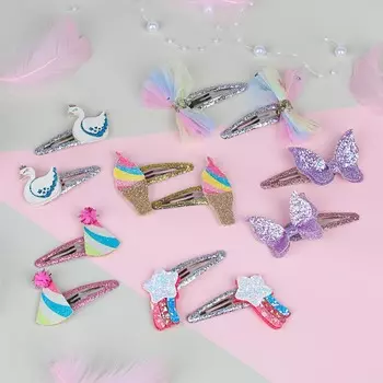 BERIOTTI Заколка клик-клак 2шт, 5см, биж.сплав, полиэстер, 6 дизайнов, ПР