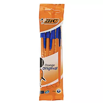 BIC Набор ручек шариковых синих "Оранж Ориджинал Файн", 4 шт., 0,3мм, пластик, пакет, 8308521