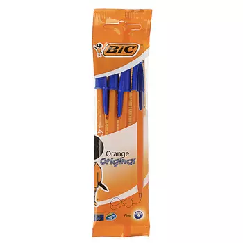 BIC Набор ручек шариковых синих "Оранж Ориджинал Файн", 4 шт., 0,3мм, пластик, пакет, 8308521