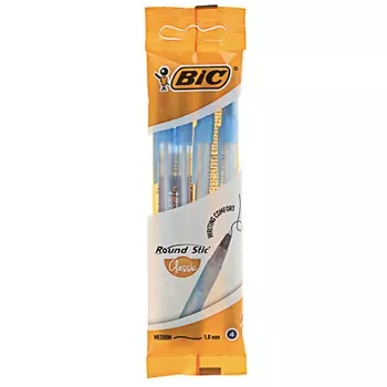 BIC Набор ручек шариковых синих "Раунд Стик", 4 шт., 0,32мм, пластик, пакет, 944176