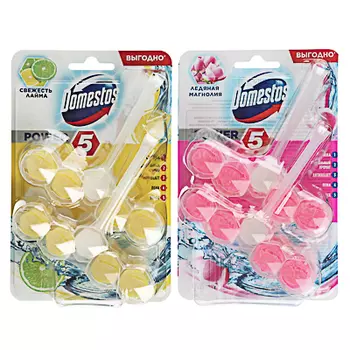Блок для очищения унитаза DOMESTOS POWER 5 ДУО Свежесть лайма, ледяная магнолия, 2x55г