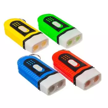 Брелок-фонарик с линзой 2 светодиода, пластик, 8x3x2см, 4 цвета