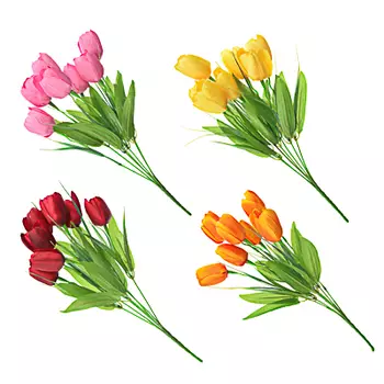 Букет искусственный "Тюльпаны 7шт с веточками", полиэстер, 37см, 4 цвета