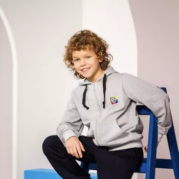 BY Basic Толстовка на молнии детская, хлопок, цвет серый, размер 146