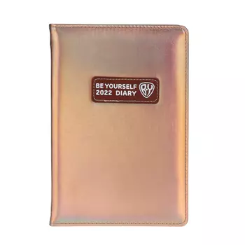 BY Ежедневник на 2022 "Лазер" А5,352стр, тв.обл.с поролоном, "зеркальный" ПУ, цв.срез, нашив.,кофей.