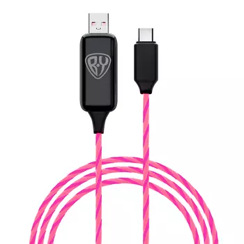 BY Кабель для зарядки Светящийся Type-C, 1м, 2.4А, Быстрая зарядка, LED подсветка розовая, Заря