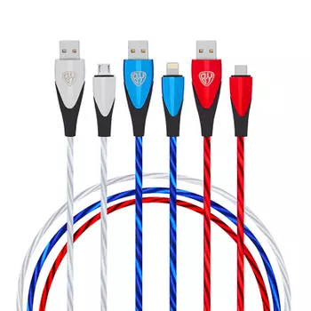 BY Набор кабелей для зарядки Светящийся, iP/Micro USB/Type-C, 1м, 2.4А