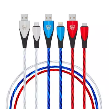 BY Набор кабелей для зарядки Светящийся, iP/Micro USB/Type-C, 1м, 2.4А