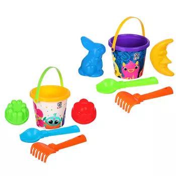 BY Песочница Набор: ведро малое с накл, совок№2, грабельки№2, 2 формочки, пластик, 2 дизайна
