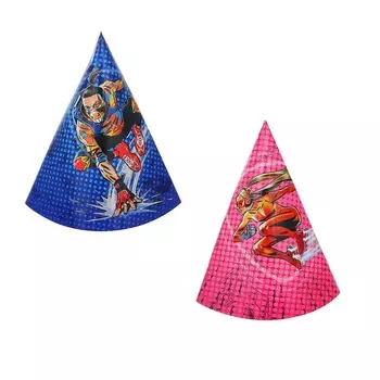 BY Супергерои вселенной Набор праздничных бумажных колпаков 6шт, 40х20см