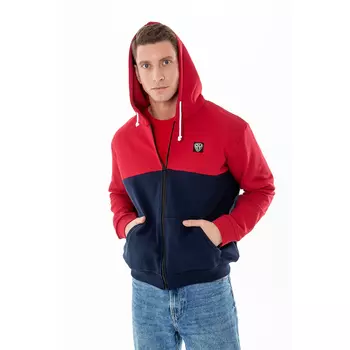 BY Толстовка на молнии мужская колорблок, хлопок, размеры S-XXL, цвет темносине-красный