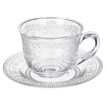 Чайная пара (кружка 200мл с блюдцем), стекло, "Ажур"