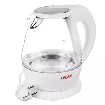 Чайник электрический 1,5 л LEBEN, 1850 Вт, кувшин-стекло 475-093