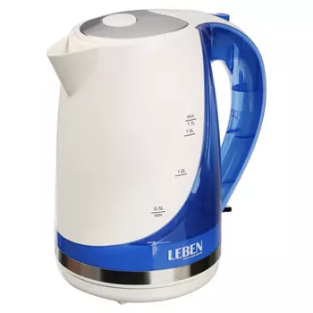 Чайник электрический 1,7 л LEBEN, 1850 Вт, пластик, белый/синий 291-029