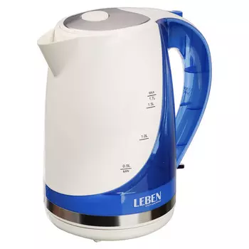 Чайник электрический 1,7 л LEBEN, 1850 Вт, пластик, белый/синий 291-029