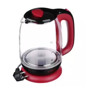 Чайник электрический 1,7 л LEBEN, 1850 Вт, стекло/пластик, красный 291-062
